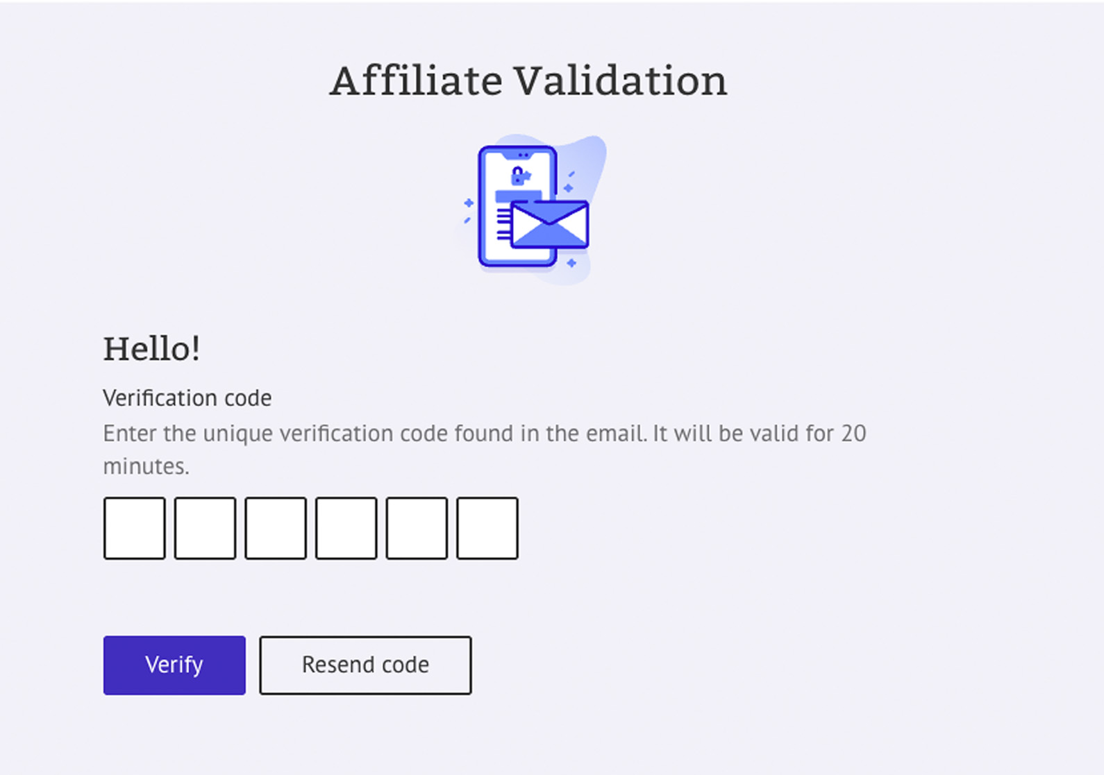 Affiliate validation code